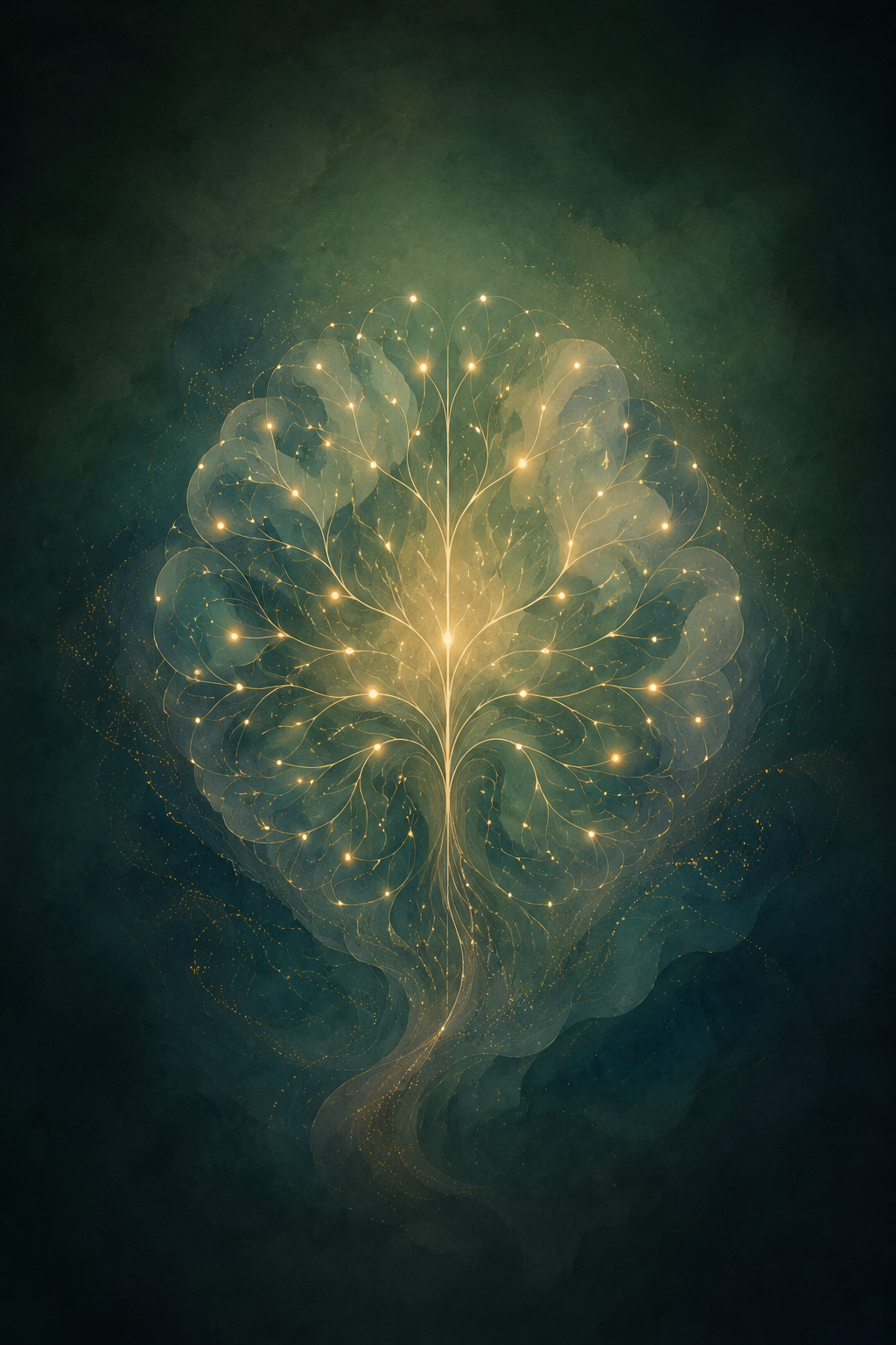 Arte abstrata de uma mente formada por conexões luminosas
